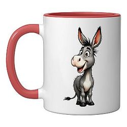 Funny Donkey Cartoon Ceramic Mug, Red/White