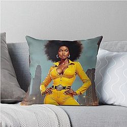Sexy Jackie Brown in a Tight Jump Suit Throw Pillow