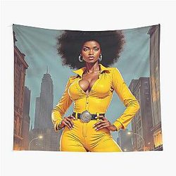 Sexy Jackie Brown in a tight suit tapestry