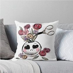 Jack Skellington Vase Gothic Floral Art Throw Pillow