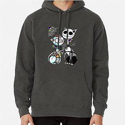 Cute Cat Jack Skellington and Sally Pullover Hoodie