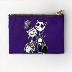 Cute Cat Jack Skellington and Sally Zipper Pouch