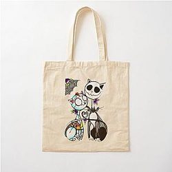 Cute Cat Jack Skellington Sally Cotton Tote Bag