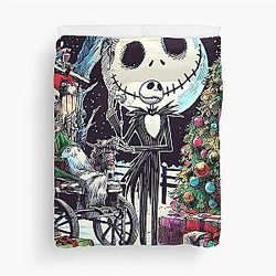 Dive into Holiday Magic: Unique Jack Skellington Art for a Festive Celebration Duvet Cover