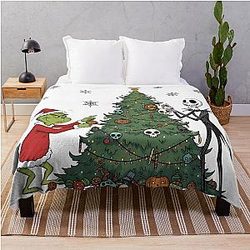Grinch and Jack Skellington Spooky Christmas Tree Mashup Throw Blanket