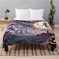 Spooky Moonlit Scene with Jack Skellington Throw Blanket