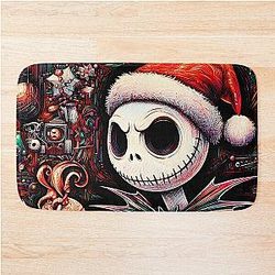 Dive into Holiday Magic: Unique Jack Skellington Art for a Contemporary Festive Celebration Bath Mat