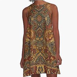 Persian Rug Boho Carpet Tapestry Bohemian A-Line Dress
