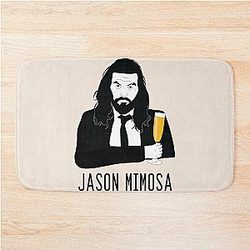 Jason Momoa holding a mimosa parody bath mat