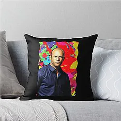 Mens Funny Jason Statham Celebrity Gift For Music Fans Throw Pillow Sides of Soft Plush Fun