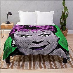 Jessica Fletcher in Pop Art Style Lithograph on a Green Background Throw Blanket