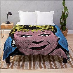 Jessica Fletcher in Pop Art Style Lithography Throw Blanket with Blue Background