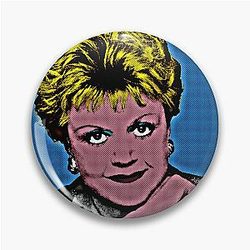 Jessica Fletcher in Pop Art Style Lithography Pin with Blue Background