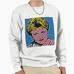 Jessica Fletcher in Pop Art Style Pullover Sweatshirt with Blue Background