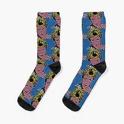 Jessica Fletcher in Pop Art Style Lithography Blue Background Socks