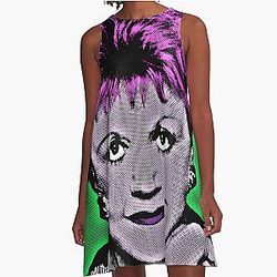 Jessica Fletcher in Pop Art Style A-Line Dress with Green Background Lithography
