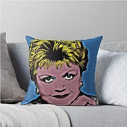 Jessica Fletcher in Pop Art Style Lithography with Blue Background Throw Pillow