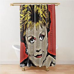 Jessica Fletcher in Pop Art Style Lithography Red Background Shower Curtain