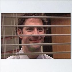 Jim Halpert Smiling Through Blinds Poster