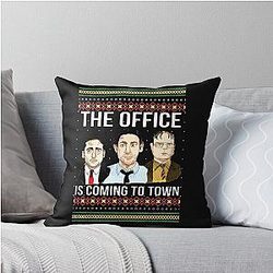 The Office is Coming to Town Michael Scott Jim Halpert Dwight Schrute Throw Pillow