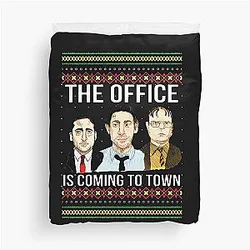 The Office  is Coming to Town Michael Scott Jim Halpert Dwight Schrute Ugly Duvet Cover