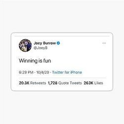 Winning is fun. Joe Burrow tweet sticker.