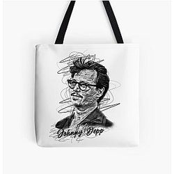 Johnny Depp Abstract Sketch Art All Over Print Tote Bag