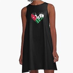 Jordanian Flag Heart A-Line Dress