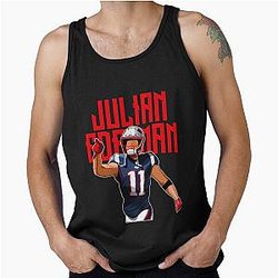 Julian Edelman Points to Crowds in Bold Tank Top