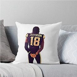 Justin Jefferson with Football Throw Pillow