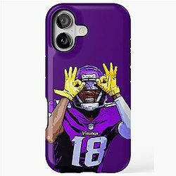 Justin Jefferson Griddy Dance Print iPhone Case Purple Background