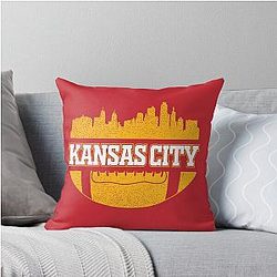 Retro Chiefs Football Fan Kansas City Skyline Throw Pillow
