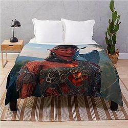 Karlach Tiefling Barbarian Throw Blanket