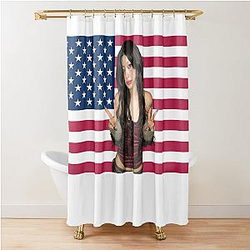 Katseye Yoonchae American Flag Shower Curtain