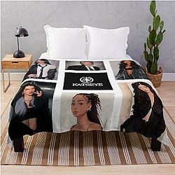 KATSEYE Cartoon Merchandise Black and White Logo Throw Blanket
