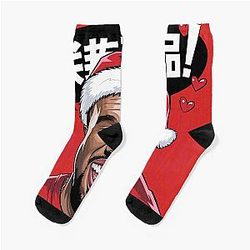 Kanye West Anime Style Christmas Cartoon with Japanese Text Socks