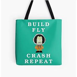 Build Fly Crash Repeat, Kerbal Space Program All Over Print Tote Bag