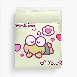 Cute Keroppi Frog Thinking of You Love Hearts Kawaii Design Duvet Cover