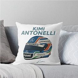 Kimi Antonelli Mercedes Helmet Illustration Formula 1 Italy Motorsport Art Throw Pillow