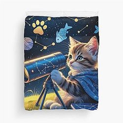 Cute Astrology Kittens Look At The Stars Duvet Cover