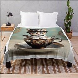 Steampunk Kitty in a Cup Throw Blanket