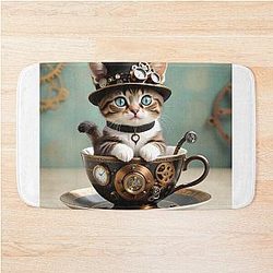 Steampunk Kitty in a Cup Bath Mat