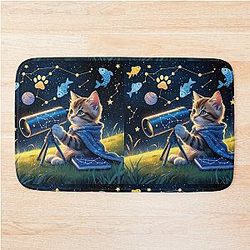Cute Astrology Kitty looks at the Stars Bath Mat