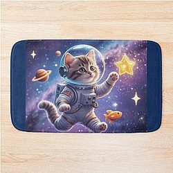 Cute Astronaut Kittie in Space Bath Mat