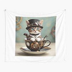 Steampunk Kitty in a Cup Tapestry