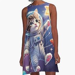 Cute astronaut kitten in space A-line dress