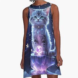 Cute Star-Kittie A-Line Dress between the Stars