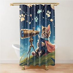 Cute Astrology Kittie Look at the Stars Type 2 Shower Curtain