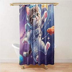 Cute Astronaut Kitty in Space Shower Curtain