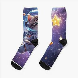 Cute astronaut kitten in space socks